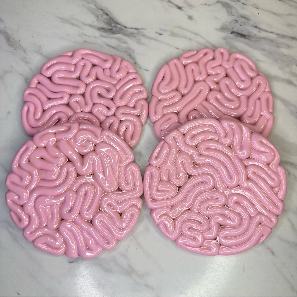 Brain Coaster Set - Halloween Decor - 4 Piece Set - Pink - Picture 4 of 10